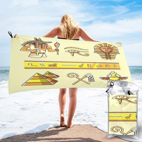 Quick Dry Beach Towel Egypt Gods Symbols Microfiber Bath Towel Beach Cushion Swimming Personalized Sand Free Beach Towel