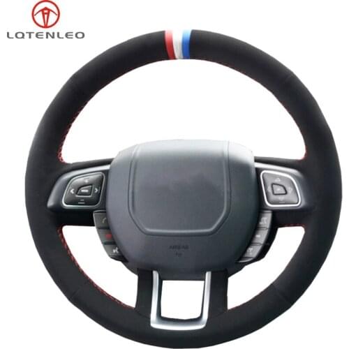 LQTENLEO Black Suede Hand-stitched Car Steering Wheel Cover For Land Rover Range Rover Evoque 2012 2013 2014 2015 2016 2017 2018