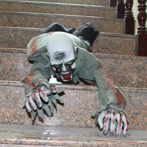 Scary Halloween Crawling Ghost Electronic Creepy Bloody Zombie with LED Eye Prop 667A