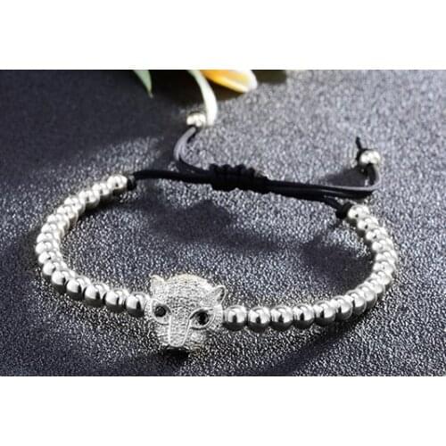 Ij4 gold copper Gun black leopard micro pave cz zircon cubic zirconia Bracelet adjusted Macrame Charm Braided n4df Bangles