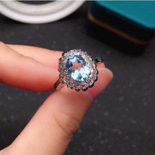 Classic Silver Sky Blue Topaz Ring for Daily Wear 7mm*9mm Natural Topaz Silver Ring Solid 925 Silver Topaz Jewelry