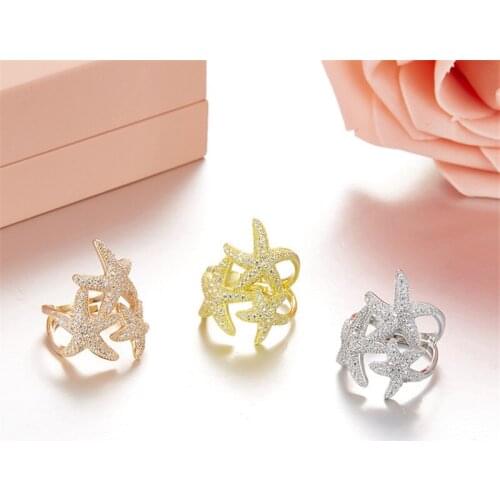 SOELLE Brand Design Pure 925 Sterling Silver Three Starfish Ring Full Micro Pave CZ Zircon Stones Rings for Women Fine Jewelry