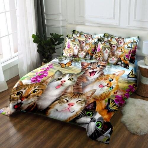 Cats 3D bedding sets bedsheet Duvet Pillowcase bed cover Twin king Queen California king Bed Linen Textiles Drop Ship
