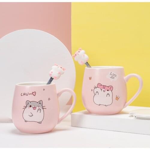 Creative Mug Hamster Cartoon Cup with Lid Spoon Couple Gift Home 500ml Coffee Tea Milk Ceramic Cute Cups Set Birthday Present