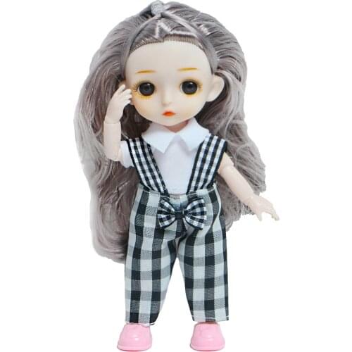 Fashion 16cm Doll 13 Moveable Jointed Gray Hair Naked Body Plaid Shirt With Shoes Makeup DIY Dress Up Princess Clothes Baby Toys