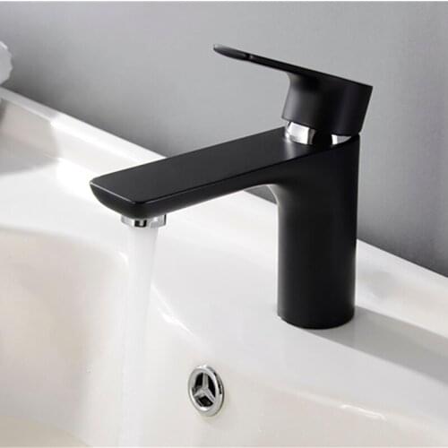 Matte Black Brass Body Basin Faucet Single Hole Hot and Cold Water Vanity Basin Mixer