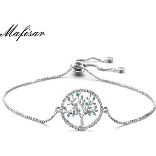 Mafisar Fashion Copper Life Tree Charm Bracelet For Women Micro Pave Cubic Zirconia Bracelet Jewelry For Elegant Women Dropship