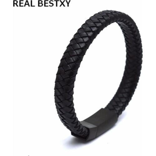 REAL BESTXY custom Logo Classical Double Layer Handmade Leather Weaved Man Bracelet Fashion New Magnet Clasp Good Steel bracelet