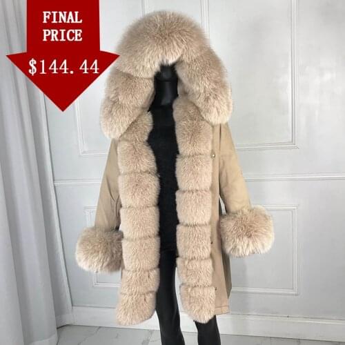Real natural fox fur coat jacket parka with big fox fur collar rabbit fur liner thick warm fashion new winter waterproof