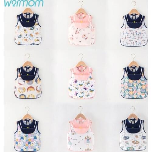 Warmom Waterproof Infant Eating Children Drawing Sleeveless Baby Bandana Bibs Cute Baby Bibs Cotton Baby Stuff Meal Burp Cloths