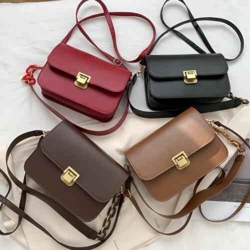 Solid Color PU Leather Crossbody Bags For Women 2021 Spring Travel Handbag Fashion Simple Shoulder Bag Ladies Cross Body Bag