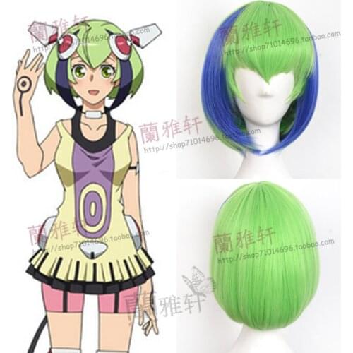 Anime Dimension w Mira Yurizaki Green Blue Mix Short Bob Synthetic Hair Cosplay Wigs Heat Resistance Fiber + Wig Cap