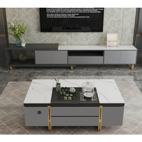 Tea table lifting and lowering one Kung Fu tea table tea table modern intelligent tea making multi-function rock plate tea table