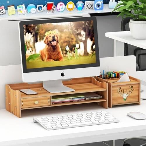 Monitor Stand For Computer & Laptop Screen Wood Riser Supports Heaviest Monitors Printers TV Perfect Shelf Organizer For Office