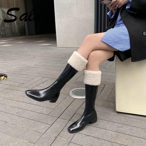 Real Leather Platform Med Heels Knee Boots Motorcycle Boots Women Shoes Thick Heels Zip Real Leather Short Boots