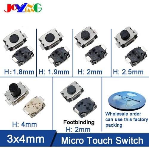 3 X 4MM Touch Switch Turtle Two Pin Have Positioning Patch 2-Foot Fretting Switches 3 X4x2/ 2.5/ 4mm