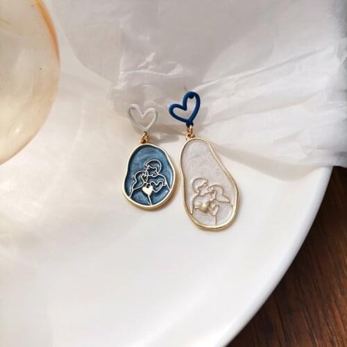 Mihan S925 needle Trendy Jewelry New Asymmetrical Hot Selling White Blue Heart Geometric Dangle Earrings For Girl Lady Gifts