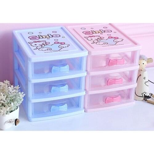 Pink 3 Grid Jewelry Box Drawer Woman Girl Pearl Beads Storage Boxes Plastic Desktop Cosmetic Earrings Makeup Container Organizer