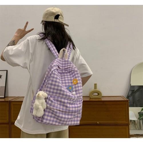 School Backpacks Plaid Pattern Womens Backpack Fashion College Students School Bags for Girls Teenager Casual Female Schoolbag