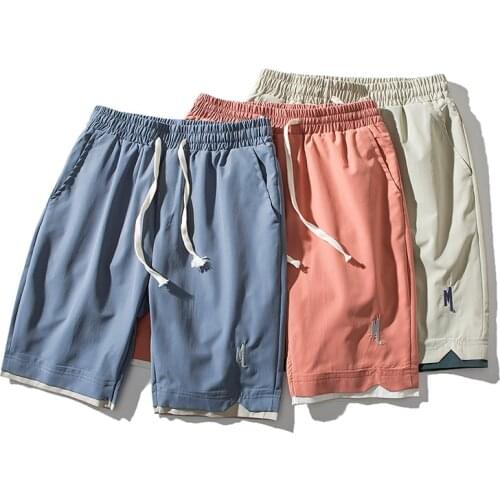 New Cool Casual Shorts Light Color Youth Fashion Trend Letter Cable Fake Two-piece Mens Shorts Boy Student Young Worker On Sale