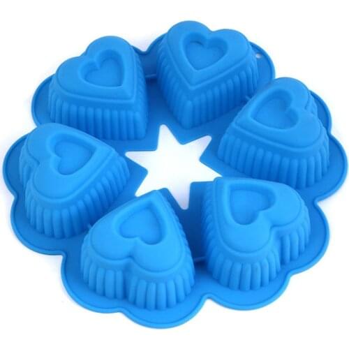 6-Cavity Heart Shape Silicone Cake Molds Baking Pan Chocolate Cookie Mold Dessert Jelly Decorating Tools