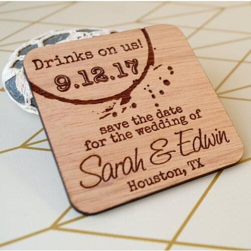 Save the Date magnets, Drinks on us! save the dates, wooden wedding save the dates, wedding save the dates, rustic magnets