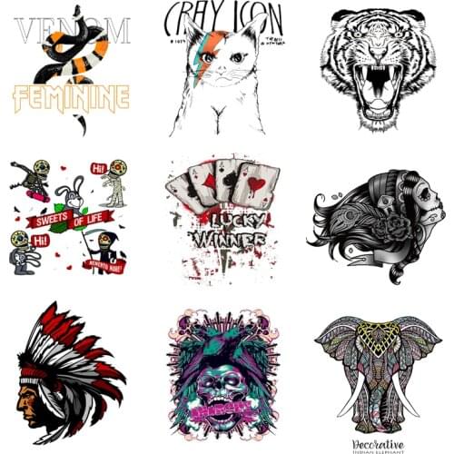 Iron-on Transfers for Clothing Patches Flex Fusible Transfer Stripe Rock Diy Skull Thermo Stickers on Clothes Vinyle Adhesive F