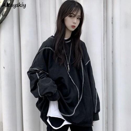 No Hat Hoodies Harajuku BF Style Black Hip-hop Chic Teens Sweatshirts Autumn Trendy All-match Daily Simple Womens Streetwear New