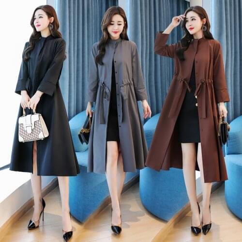 Womens Trench Coat 2019 New Standing Collar Single-breasted Windbreaker Spring Autumn Fashion Leisure Elegant Coat Outerwear