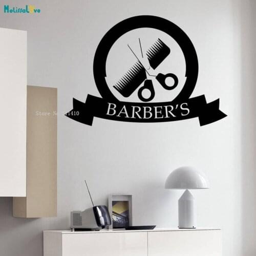 Beauty Studio Wall Vinyl Decal Barbershop Barber Tools Comb Scissors Salon Decor for Girls Removable Murals YT1633