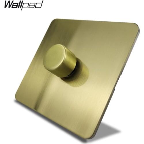 Wallpad H6 1 Gang 2 Way LED Dimmer Switch Push On Off Brushed Satin Brass Stainless Steel Panel Metal Button