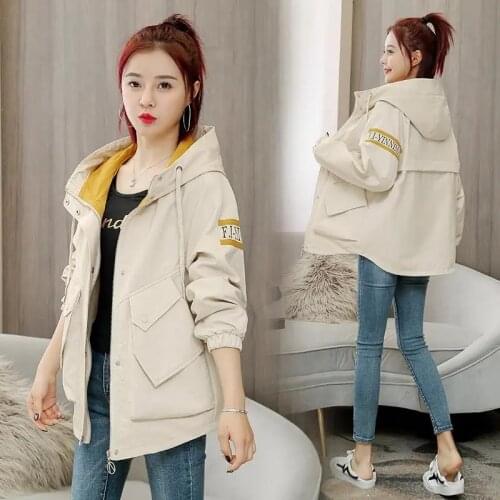 Women Windbreakers 2021 New Wild Jackets Coat Spring Autumn Short Hooded Coat Tops Female Casual Loose Outwear Black/Yellow Coat