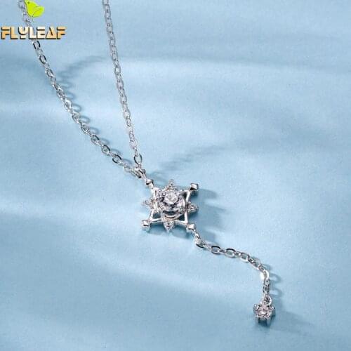 Flyleaf Hexagram Star Tassel Cubic Zirconia Necklaces & Pendants Real 925 Sterling Silver Necklace For Women Chain Fine Jewelry