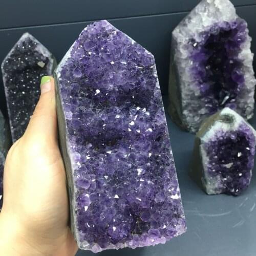 Natural Amethyst Geode Quartz Cluster Crystal Specimen Energy Healing