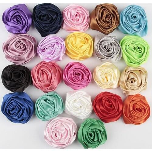 Yundfly 10PCS Boutique Satin Rolled Rosette Flower Handmade Rose Flower for Baby Girl Headbands Hair Accessory