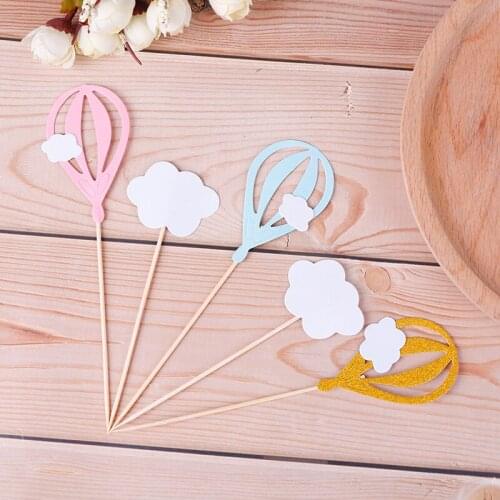 20pcs/set White Cloud Hot Air Balloon Cake Cupcake Toppers Party Food Fruit Picks