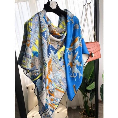 30% Silk Wool Scarf for Women Big 135*135cm Square Silk Scarves Wraps Print Bufanda Real Silk Bandana Foulard Femme Wool Scarf