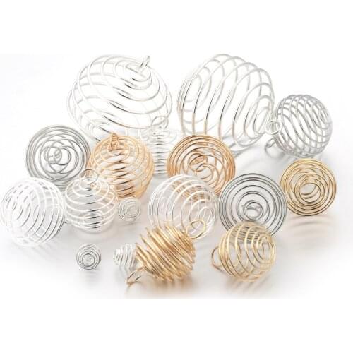 5-30Pcs/lot 9-35mm Metal Spiral Beads Cages Pendants Hollow Bead Caps For DIY Charms Jewelry Making Supplies Accessories