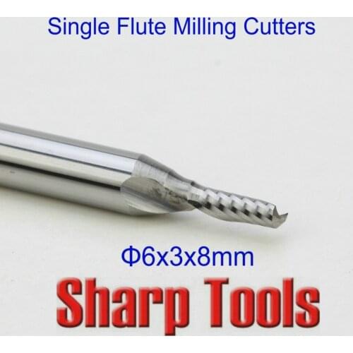 6x3x8mm 5pcs Single Flute CNC Mill Cutter Carbide Spiral Router Bits Set, Top Tungsten Milling Tools CNC Bits Wood Cutter