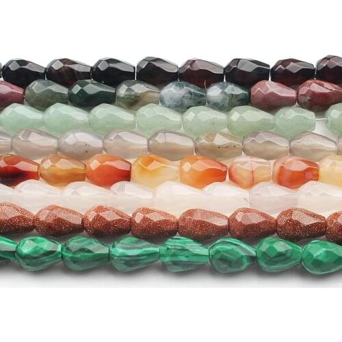 Natural Faceted Tear Drop Stone Beads Tiger Eye Crystal Jaspers Beads 8*10mm For Jewelry Making 7.5
