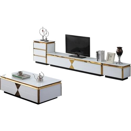 Tea table black/white Living Room TV monitor stand mueble stalinite gold stainless steel cabinet +tv table+Coffee centro Table