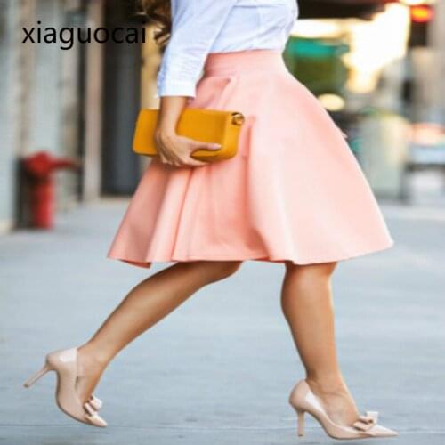 Elegant Sexy Women Skirts Pink Formal Female Pleated Skirts Knee-length High Qualtiy OL Working Skirts L262 35