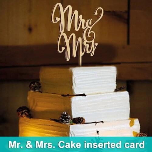 HOT Mr&Mrs Cake Topper Wooden Cake Decoration Ornament for Birthday Wedding Cake NDS