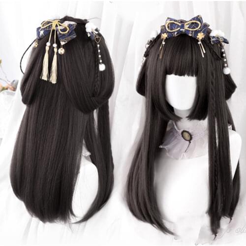 HOUYAN Female long straight hair black and white two colors headband bangs synthetic wig heat-resistant cosplay lolita wig