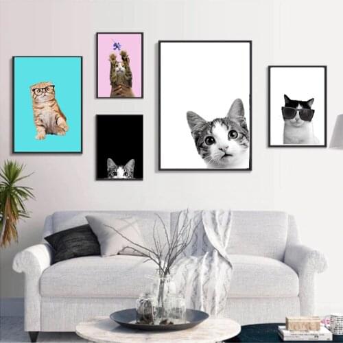 Cat Canvas Painting,Pet Poster,Black and White Kitten Wall Picture,Aesthetic Home Decor,Gift For Her