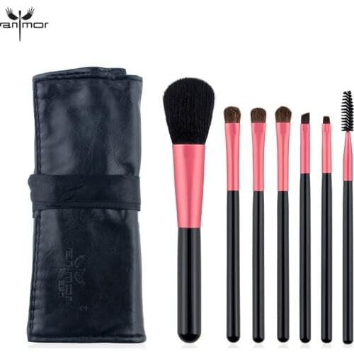 Anmor 7Pcs Makeup Brushes Eyelash Eyebrow Shader Set Powder Eyeshadow Make Up Brush High Quality Horse Hair Pinceaux Maquillage