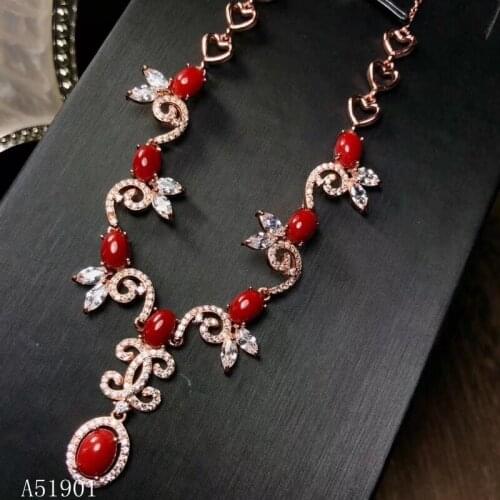 KJJEAXCMY boutique jewelry 925 Silver-inlaid Natural Red Coral Ruby Female Pendant Large Necklace Support Detection cvfgtr