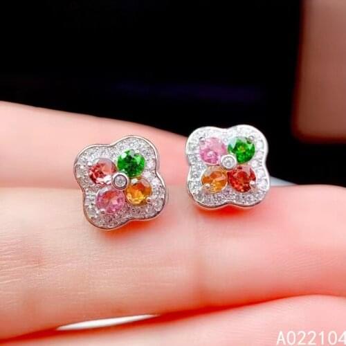 KJJEAXCMY fine jewelry 925 sterling silver inlaid natural tourmaline women classic popular flower gem ear studs earrings support