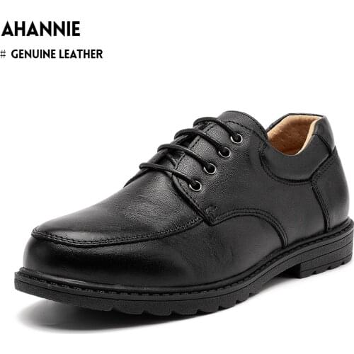 AHANNIE Boys Classical Leather School Uniform Dress Shoes Kids Lace-up Black Loafers Shoe Slip-On(Little Kid/Big Kid)