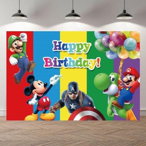 Colorful Striped Super Hero Captain Marios Brother Cartoon Backdrops Kids Birthday Party Table Decor Mouse Photo Backgrounds